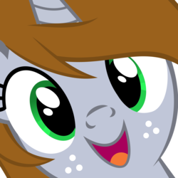 Size: 2500x2500 | Tagged: safe, edit, oc, oc only, oc:littlepip, pony, unicorn, fallout equestria, close-up, face, fanfic, fanfic art, female, hi anon, high res, horn, looking at you, mare, meme, open mouth, recolor, simple background, solo, transparent background, vector