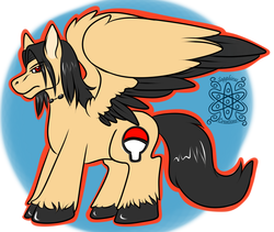 Size: 1200x1011 | Tagged: safe, artist:sapphirus, pegasus, pony, commission, fanart, frown, jewelry, looking at you, male, naruto, necklace, ponified, solo, spread wings, stallion, uchiha itachi, unshorn fetlocks
