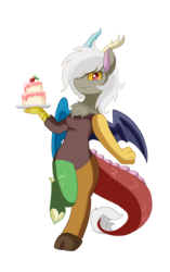 Size: 2591x4133 | Tagged: safe, artist:pridark, discord, draconequus, g4, adoreris, cake, cute, eris, female, food, high res, rule 63, rule63betes, simple background, solo, transparent background