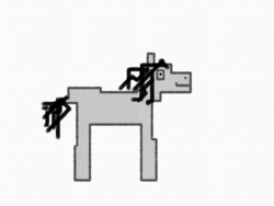 Size: 2048x1536 | Tagged: safe, artist:super trampoline, oc, oc only, earth pony, pony, $1 commission, 1000 hours in ms paint, black mane, cubism, gray coat, grayscale, minimalist, missing cutie mark, modern art, monochrome, ms paint, simple background, solo, stylistic suck, white background