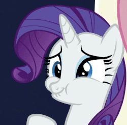 Size: 593x580 | Tagged: safe, screencap, rarity, pony, unicorn, g4, animated, female, gif, resisting the urge to laugh, scrunchy face, solo