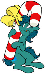 Size: 490x800 | Tagged: safe, artist:egophiliac, oc, oc only, oc:poison trail, earth pony, pony, candy, candy cane, cute, food, imminent consumption, imminent nom, imminent stuffing, licking, licking lips, simple background, solo, this will end in diabetes, tongue out, transparent background