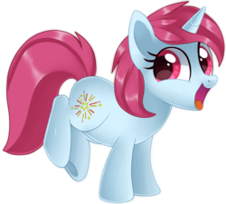 Size: 1024x921 | Tagged: safe, artist:sugguk, oc, oc only, oc:wild puff, pony, unicorn, female, filly, happy, open mouth, simple background, solo, transparent background