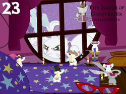 Size: 1024x768 | Tagged: safe, artist:bronybyexception, opalescence, cat, mouse, g4, advent calendar, beatrix potter, chistmas, scissors, the tailor of gloucester, thread, window