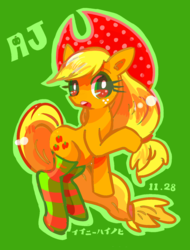 Size: 1072x1412 | Tagged: safe, applejack, earth pony, pony, g4, clothes, female, hat, simple background, socks, solo, striped socks