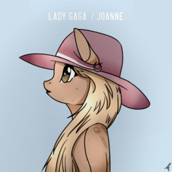 Size: 600x600 | Tagged: safe, artist:kwemii, artist:m-ikochan, anthro, album, hat, joanne, lady gaga, ponified, ponified celebrity, simple background, solo, song reference