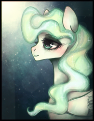 Size: 1008x1294 | Tagged: safe, artist:vetallie, vapor trail, pony, g4, blushing, crepuscular rays, female, smiling, solo