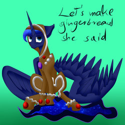 Size: 1024x1024 | Tagged: safe, artist:scalestroke315, princess luna, pony, g4, clothes, costume, female, gingerbread (food), gingerbread man, solo