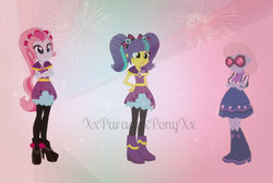 Size: 1024x690 | Tagged: safe, artist:xxparadoxponyxx, photo finish, pixel pizazz, violet blurr, equestria girls, g4, boots, high heel boots, high heels, the snapshots