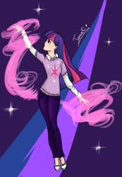 Size: 1377x1985 | Tagged: safe, artist:angelpony99, twilight sparkle, human, g4, female, humanized, magic, solo