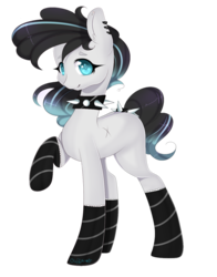 Size: 1005x1285 | Tagged: safe, artist:clefficia, oc, oc only, earth pony, pony, choker, clothes, female, mare, raised hoof, simple background, socks, solo, spiked choker, transparent background