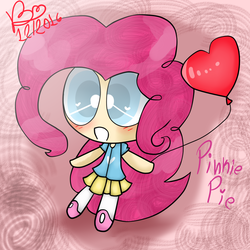 Size: 1000x1000 | Tagged: safe, artist:cakebloom012, pinkie pie, human, g4, balloon, chibi, clothes, female, heart balloon, humanized, solo, style emulation, the powerpuff girls