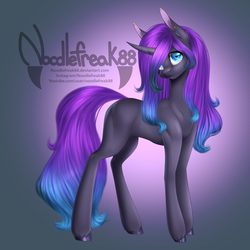 Size: 3300x3300 | Tagged: safe, artist:noodlefreak88, oc, oc only, oc:trish, pony, unicorn, blank flank, high res, looking at you, multicolored hair, shy, solo, unshorn fetlocks, youtuber