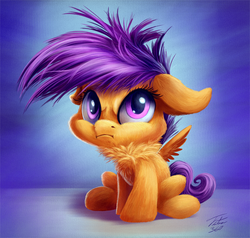 Size: 900x856 | Tagged: safe, artist:tsitra360, scootaloo, pegasus, pony, g4, chest fluff, cute, cutealoo, female, fluffy, looking at you, pouting, sitting, solo