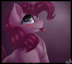 Size: 905x800 | Tagged: safe, artist:kitkatumbreon, pinkie pie, pony, g4, blushing, bust, female, portrait, solo, tongue out