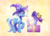 Size: 1808x1296 | Tagged: safe, artist:dawnfire, starlight glimmer, trixie, pony, unicorn, g4, cute, female, hat, implied starlight glimmer, levitation, magic, mare, present, solo, telekinesis, trixie's hat