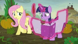 Size: 480x270 | Tagged: safe, artist:wissle, edit, edited screencap, screencap, fluttershy, hilly hooffield, ma hooffield, princess luna, twilight sparkle, alicorn, earth pony, pegasus, pony, g4, the hooffields and mccolts, animated, book, female, gif, hooffield family, levitation, magic, mare, outhouse, parody, scene parody, slingshot, sound at source, telekinesis, twilight sparkle (alicorn), when you see it, youtube link