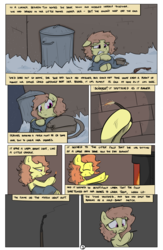 Size: 1984x3035 | Tagged: safe, artist:shoutingisfun, oc, oc only, comic:the little match filly, comic, female, filly, fireplace, implied abuse, match, sad, snow, the little match girl, trash can