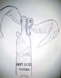 Size: 1002x1280 | Tagged: safe, artist:eekord, oc, oc only, oc:der, griffon, alcohol, impossibly large wings, micro, solo, vodka
