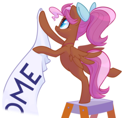 Size: 4000x3805 | Tagged: source needed, safe, artist:meekcheep, oc, oc only, oc:bowtie, pegasus, pony, ponycon, simple background, solo, transparent background, welcome sign