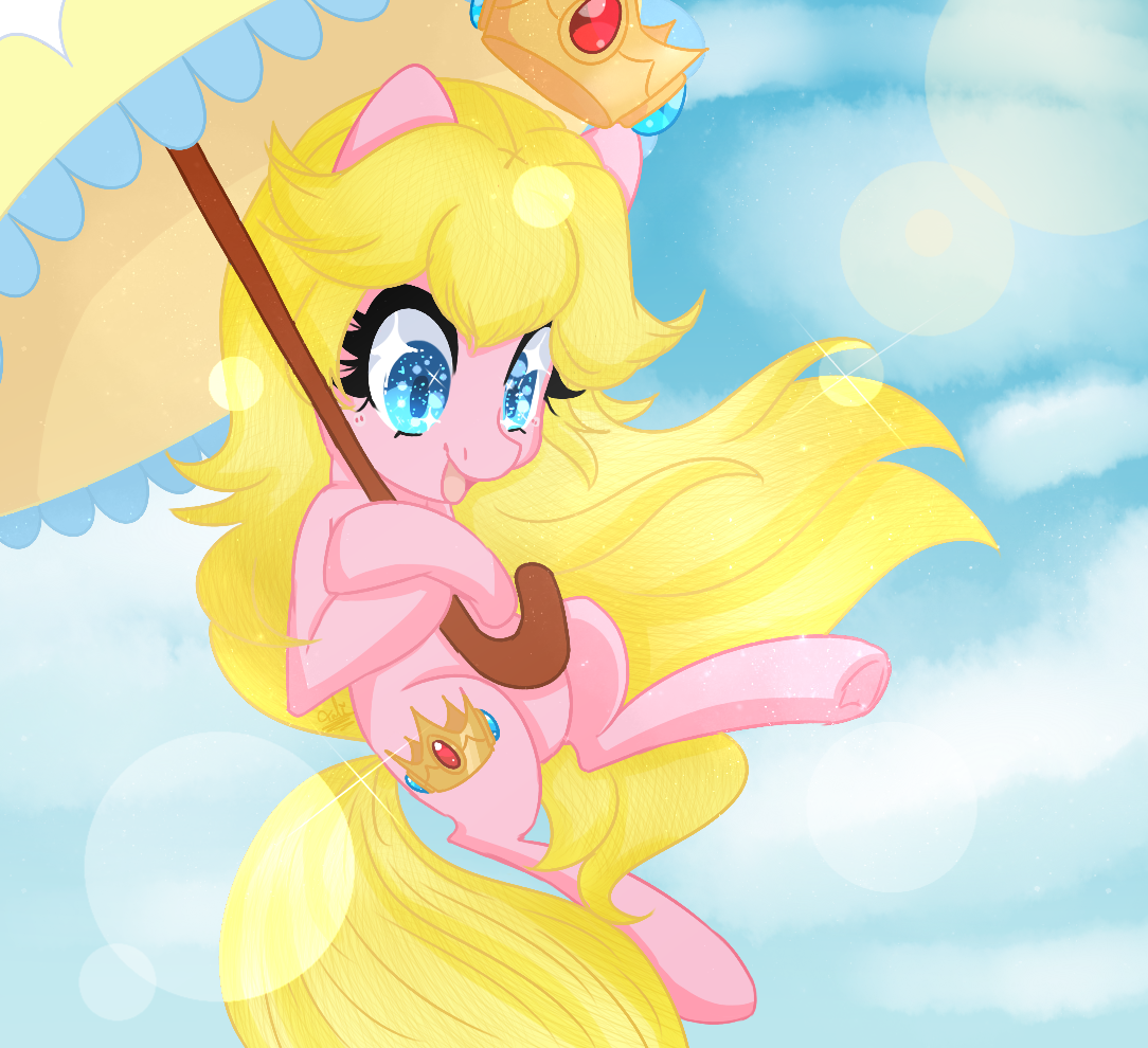 1323723 - safe, artist:taligintou, pony, fanart, floating, flying,  ponified, princess peach, sky, solo, super mario bros. - Derpibooru