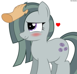Size: 5182x5000 | Tagged: safe, artist:an-tonio, derpibooru exclusive, marble pie, earth pony, pony, g4, absurd resolution, blushing, cute, disembodied hand, female, hand, heart, looking up, marblebetes, petting, simple background, smiling, solo, transparent background, vector