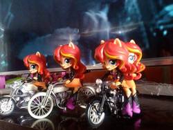 Size: 960x720 | Tagged: safe, sunset shimmer, equestria girls, g4, clothes, doll, equestria girls minis, eqventures of the minis, irl, motorcycle, multeity, photo, shimmerstorm, skirt, toy