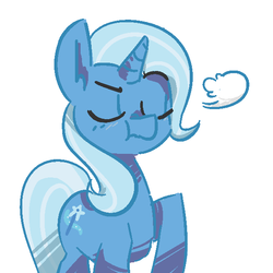 Size: 600x600 | Tagged: artist needed, safe, trixie, pony, unicorn, g4, breath, eyes closed, female, mare, raised hoof, scrunchy face, simple background, solo, white background