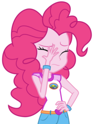 Size: 2469x3244 | Tagged: safe, artist:sketchmcreations, pinkie pie, equestria girls, g4, my little pony equestria girls: legend of everfree, camp everfree outfits, eyes closed, facepalm, female, hand on hip, high res, simple background, solo, transparent background, vector