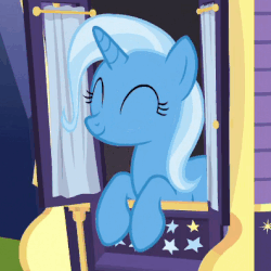 Size: 397x397 | Tagged: safe, screencap, trixie, pony, unicorn, g4, season 6, to where and back again, animated, cute, diatrixes, eyes closed, female, gif, happy, mare, smiling, solo
