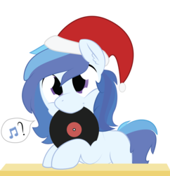 Size: 2000x2067 | Tagged: safe, artist:mintysketch, oc, oc only, oc:ensiond, earth pony, pony, hat, high res, male, minty's christmas ponies, santa hat, simple background, solo, speech bubble, transparent background, vector, vinyl disc