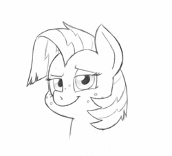 Size: 1280x1161 | Tagged: safe, artist:trickydick, babs seed, pony, g4, bust, female, lidded eyes, monochrome, portrait, simple background, sketch, smug, solo, white background