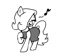 Size: 640x600 | Tagged: safe, artist:ficficponyfic, oc, oc only, oc:emerald jewel, earth pony, pony, colt quest, child, clothes, colt, crossdressing, cute, dress, eyes closed, femboy, foal, girly, hair over one eye, happy, male, music notes, solo, story included, trap