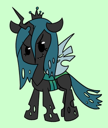 Size: 854x1010 | Tagged: safe, artist:typhwosion, queen chrysalis, changeling, changeling queen, g4, crown, female, green background, jewelry, regalia, simple background, smirk, solo
