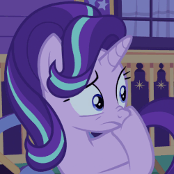Size: 510x510 | Tagged: safe, screencap, starlight glimmer, pony, g4, season 6, to where and back again, animated, female, gif, nose wrinkle, scratching, solo, worried