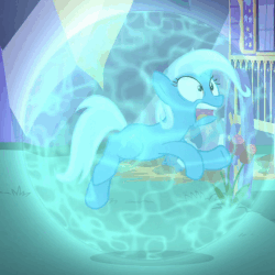 Size: 520x520 | Tagged: safe, screencap, trixie, pony, unicorn, g4, season 6, to where and back again, animated, bubble, female, flailing, floating, force field, frown, gif, hoofy-kicks, magic, mare, open mouth, scared, screaming, solo, wide eyes