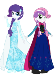 Size: 956x1304 | Tagged: safe, artist:kasi-ona, rarity, sweetie belle, human, equestria girls, g4, alternate hairstyle, anna, anna (frozen), braid, clothes, crossover, dress, duo, duo female, elsa, eqg promo pose set, female, frozen (movie), movie, pigtails, princess anna belle, queen elsarity, simple background, transparent background