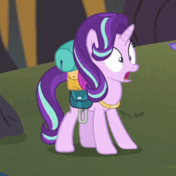 Size: 320x320 | Tagged: safe, screencap, starlight glimmer, trixie, pony, unicorn, g4, season 6, to where and back again, :o, animated, blinking, cute, female, gif, glimmerbetes, mare, offscreen character, open mouth, solo focus