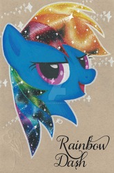 Size: 1024x1556 | Tagged: safe, artist:1049286, rainbow dash, pony, g4, bust, female, galaxy mane, portrait, solo, watermark