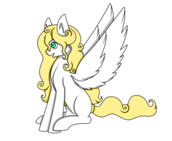 Size: 3136x2576 | Tagged: safe, artist:angellstarcake, oc, oc only, oc:kerubiel, pegasus, pony, female, high res, mare, simple background, sitting, solo, white background