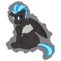 Size: 854x849 | Tagged: safe, artist:wcnimbus, oc, oc only, oc:nimbus, pegasus, pony, amputee, bandage, colored sketch, male, missing limb, missing wing, sad, solo, stallion