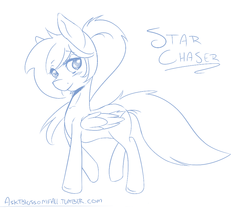 Size: 900x748 | Tagged: safe, artist:larkdraws, oc, oc only, oc:star chaser, pegasus, pony, female, mare, monochrome, simple background, solo, white background