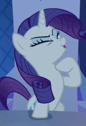 Size: 300x442 | Tagged: safe, screencap, rarity, changeling, pony, unicorn, g4, season 6, to where and back again, animated, cropped, disguise, disguised changeling, fake rarity, female, gif, laughing, laughingmares.jpg, noblewoman's laugh, solo