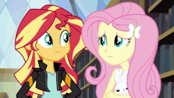 Size: 533x300 | Tagged: safe, screencap, angel bunny, fluttershy, sunset shimmer, equestria girls, g4, my little pony equestria girls: friendship games, animated, gif