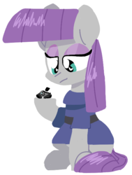 Size: 452x598 | Tagged: safe, artist:hattsy, boulder (g4), maud pie, earth pony, pony, g4, clothes, dress, eyeshadow, female, hat, makeup, monocle, sitting, solo, top hat, tuxedo