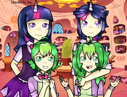 Size: 2092x1604 | Tagged: safe, artist:dashblitz90-fonnie, spike, twilight sparkle, human, g4, barb, dusk shine, horn, horned humanization, humanized, rule 63, self ponidox