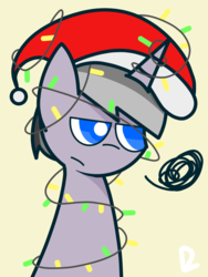 Size: 600x800 | Tagged: safe, artist:dragonluncher, oc, oc only, oc:presto, pony, unicorn, christmas, festive, solo