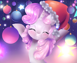 Size: 907x742 | Tagged: safe, artist:twillybrownie, sweetie belle, pony, g4, cute, diasweetes, female, hat, santa hat, solo