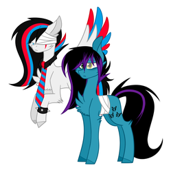 Size: 529x532 | Tagged: safe, artist:despotshy, artist:huirou, oc, oc only, oc:despy, oc:huirou lazuli, pegasus, pony, amputee, bandage, colored wings, missing limb, multicolored wings, necktie, simple background, white background, wingless