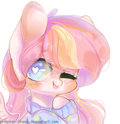 Size: 1024x1060 | Tagged: safe, artist:princess-liliana, oc, oc only, pegasus, pony, clothes, female, floating wings, heart eyes, mare, one eye closed, simple background, solo, sweater, white background, wingding eyes, wink